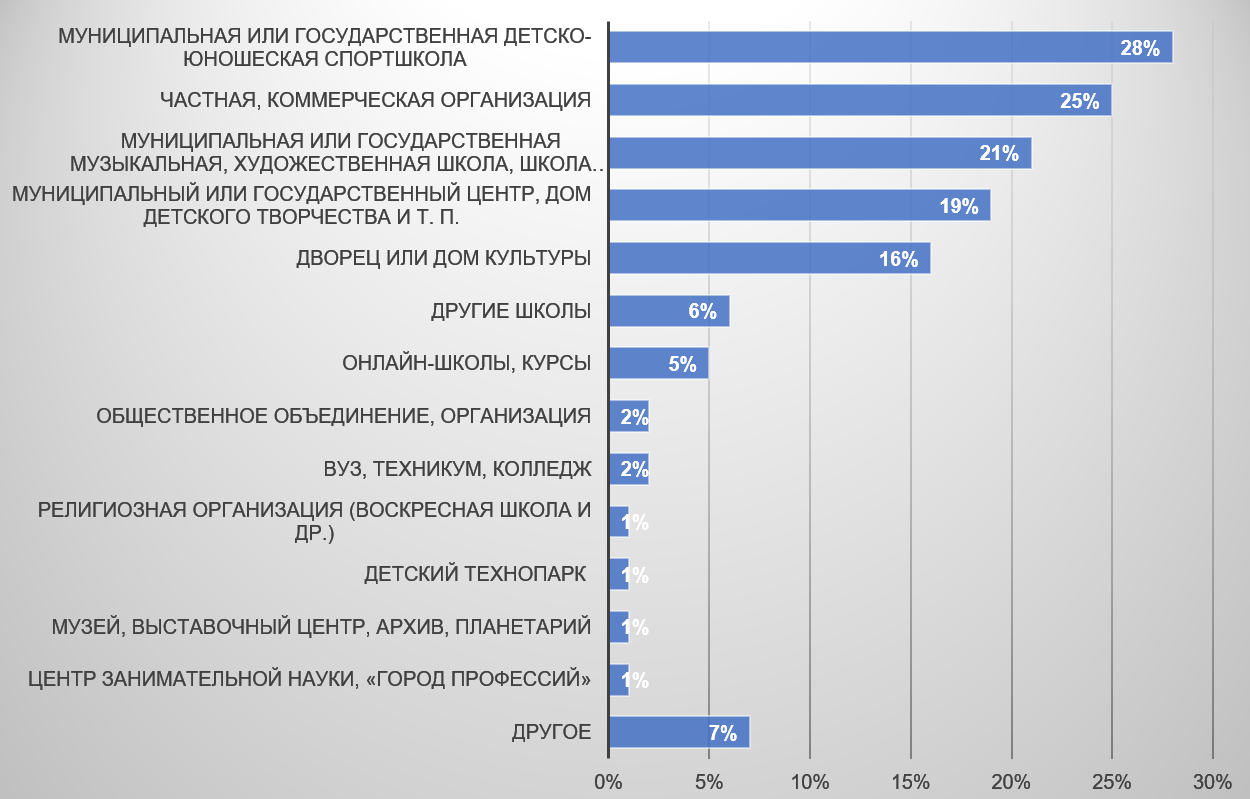 Организации, в которых учащиеся посещают дополнительные занятия (помимо школы)