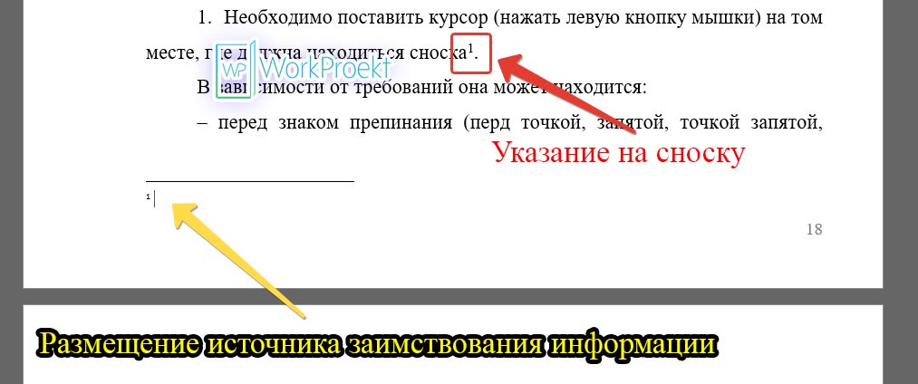 Размещение источника заимствования в постраничной сноске
