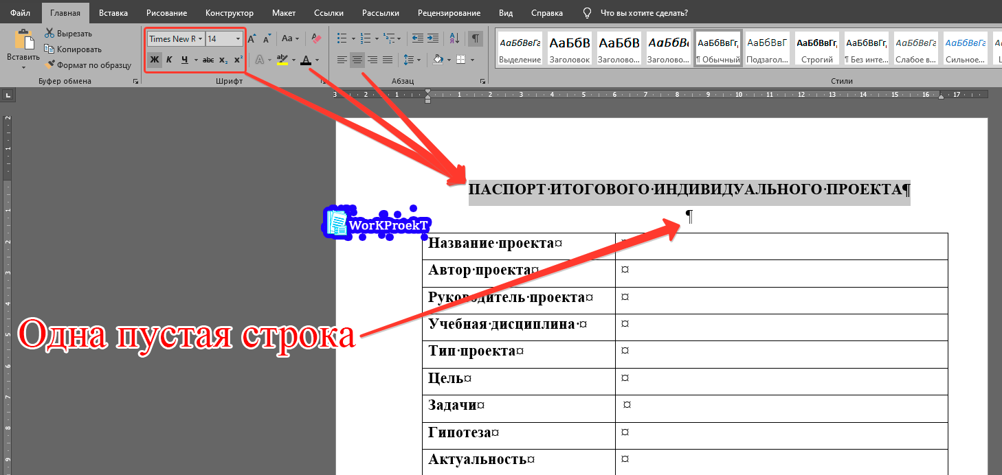 Оформление заголовка паспорта проектной работы