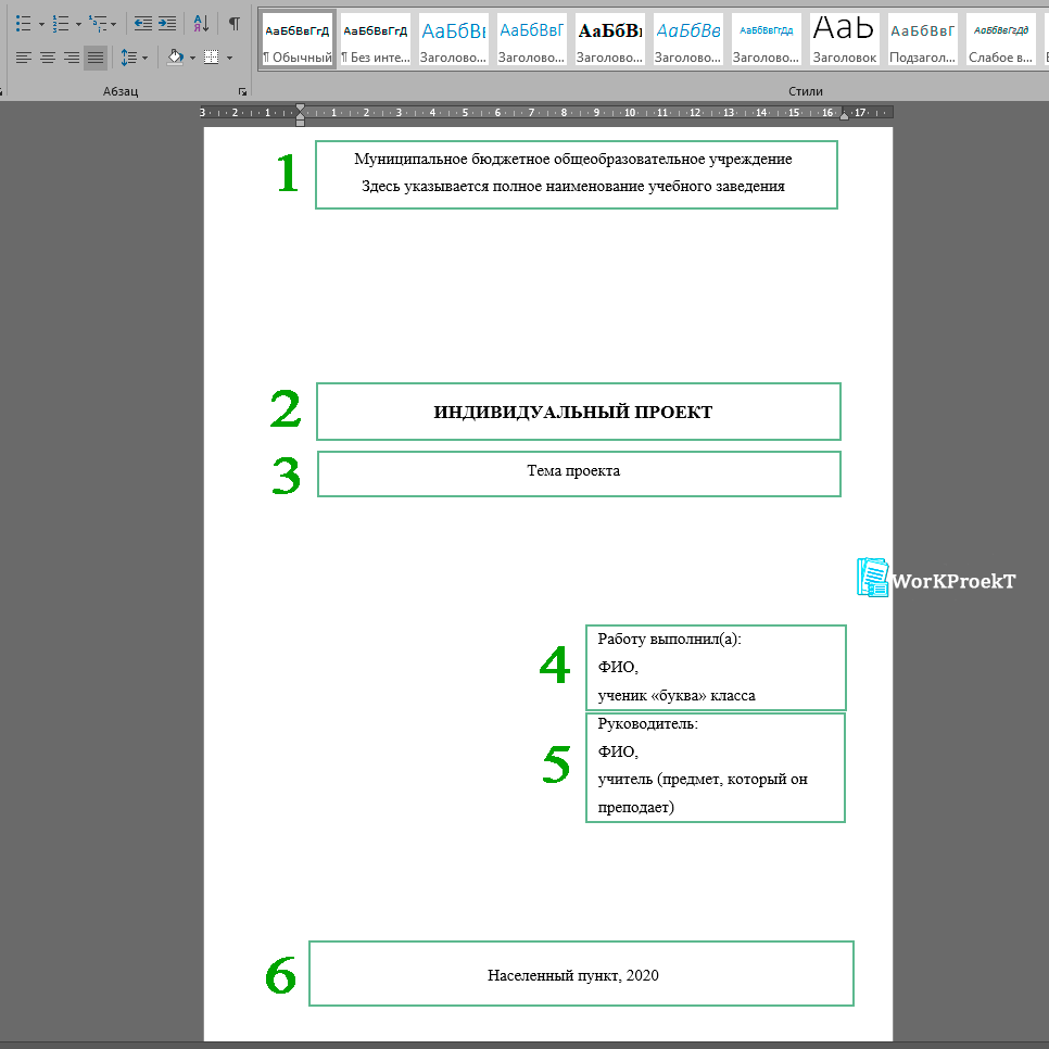 Стандартные элементы титульного листа проектной работы